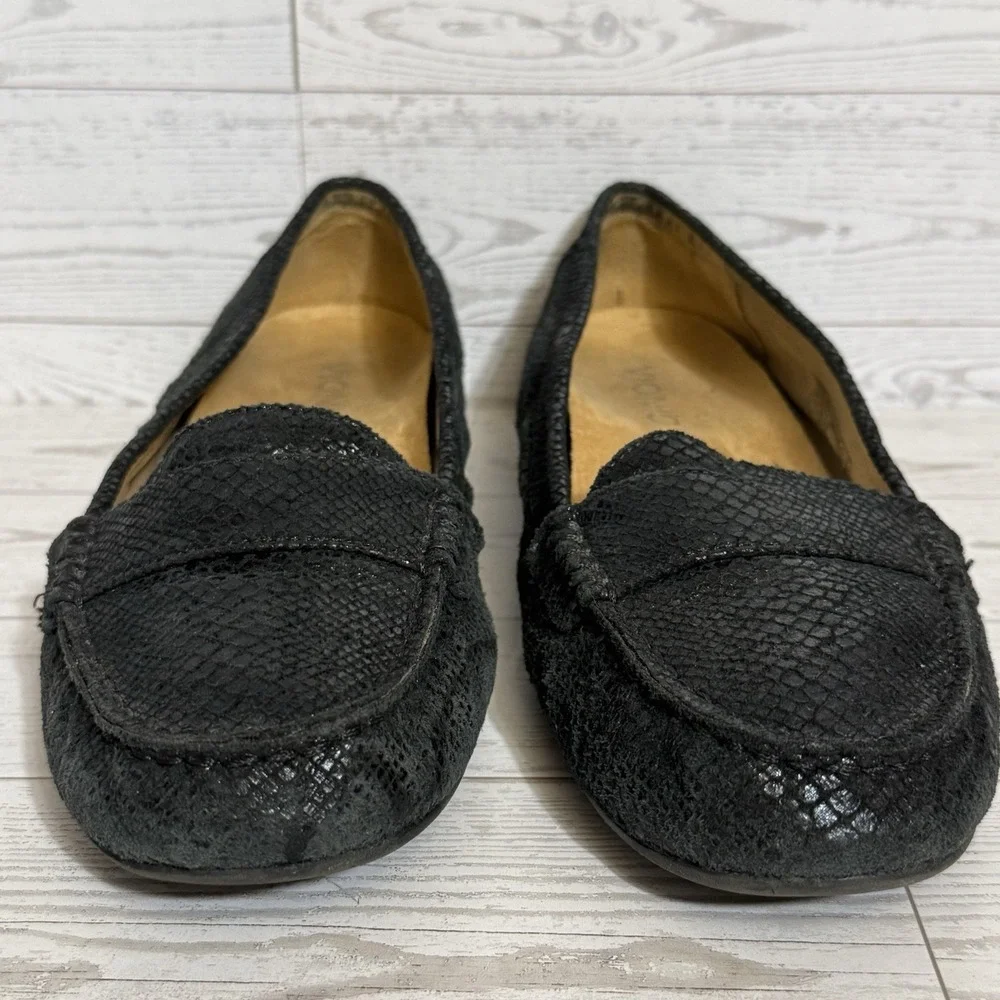 Vionic Larrun Driving Loafers Sz 8 Black Snakeskin Pattern Orthotic Flats Shoes - Picture 2 of 12